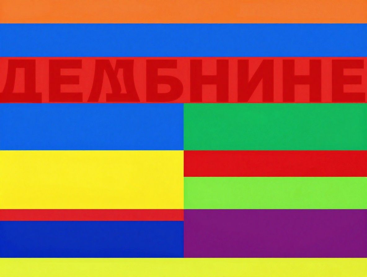 Яркая цветная типографика с контрастными сочетаниями: красный текст на тёмном фоне, демонстрация теории цвета в дизайне