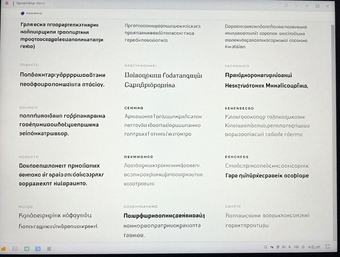 Коллекция современных шрифтовых гарнитур на экране монитора, разные весовые начертания и стили