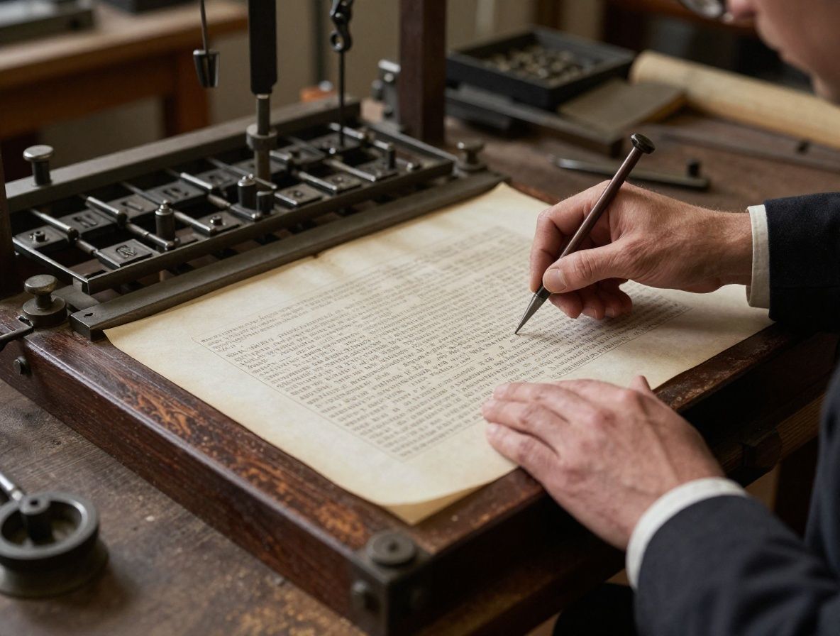 Старинный печатный станок Гутенберга с металлическими литерами и рычагами, историческая атмосфера