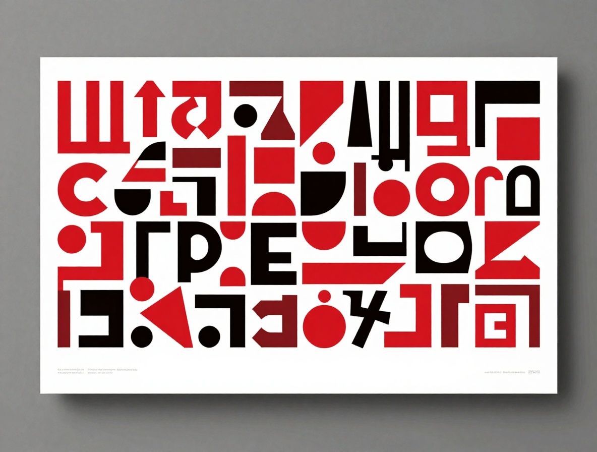 Плакат в стиле швейцарского интернационального типографического дизайна с геометрической сеткой, красными и чёрными элементами на белом фоне