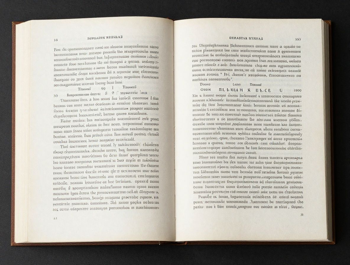 Разворот книги с изящной типографикой, антиква, большие поля, классическая академическая верстка