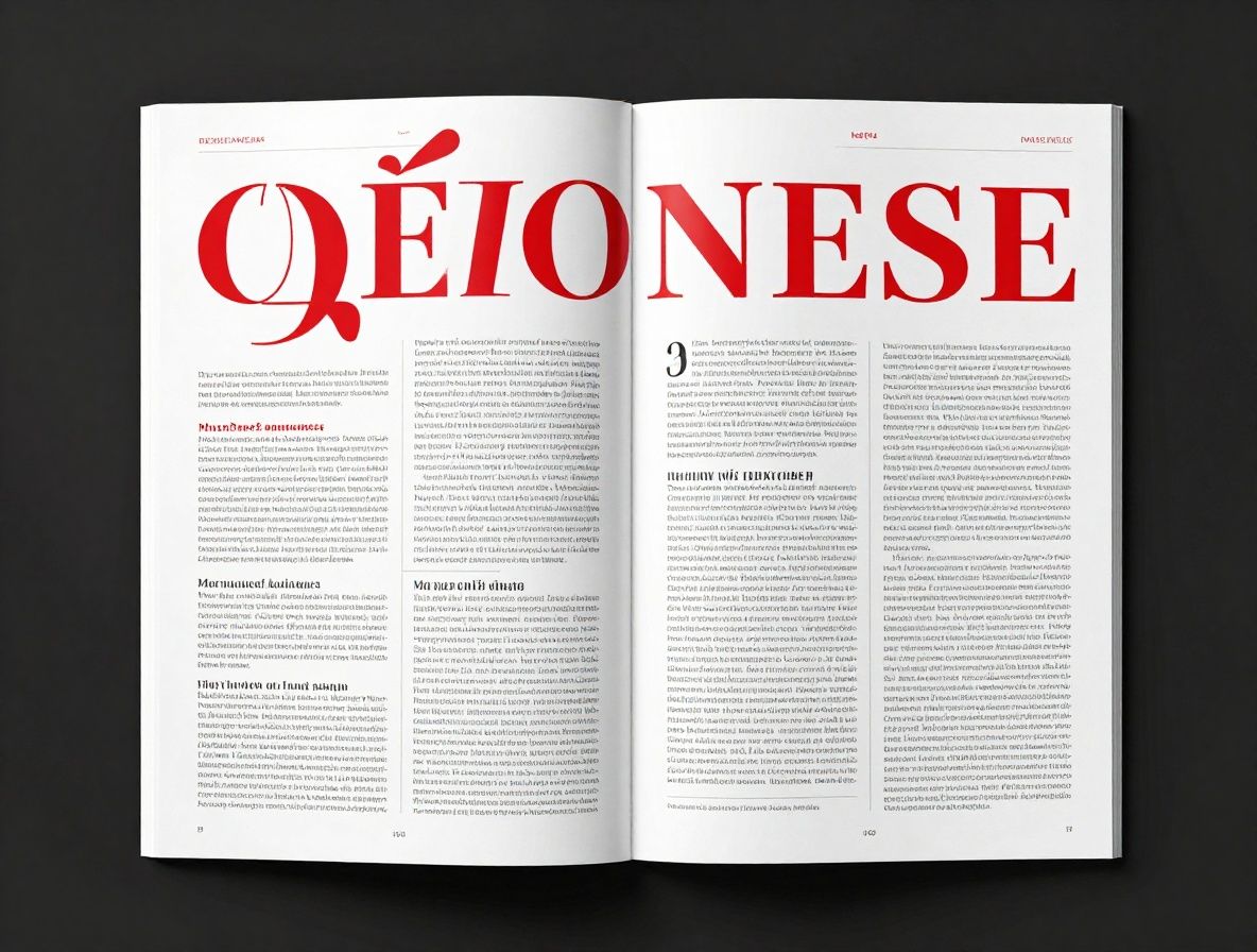 Обложка дизайнерского журнала с крупным геометрическим шрифтом, красный акцент, белый фон, минималистичная компоновка